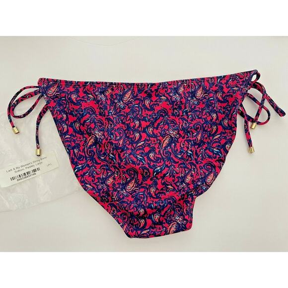 Lark & Ro Women's String Bikini BOTTOM - Paisley Navy Pink - Gold Cap - Sz Large - Picture 3 of 4